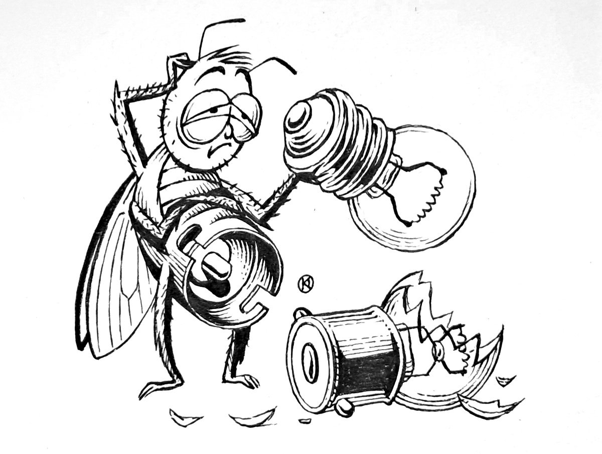 Inktober 2025 #23: firefly black and white bug caricature cartoon illustration lamp