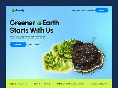 Greenify - Eco Nonprofit Web Design eco eco web design green green design homepage minimal nature non profit nonprofit website ui uiux ux web web design web ui webdesign website design