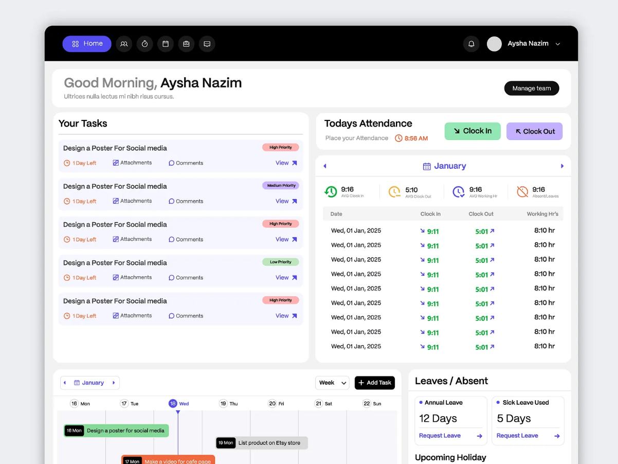HR Software - Employee Dashboard UI
