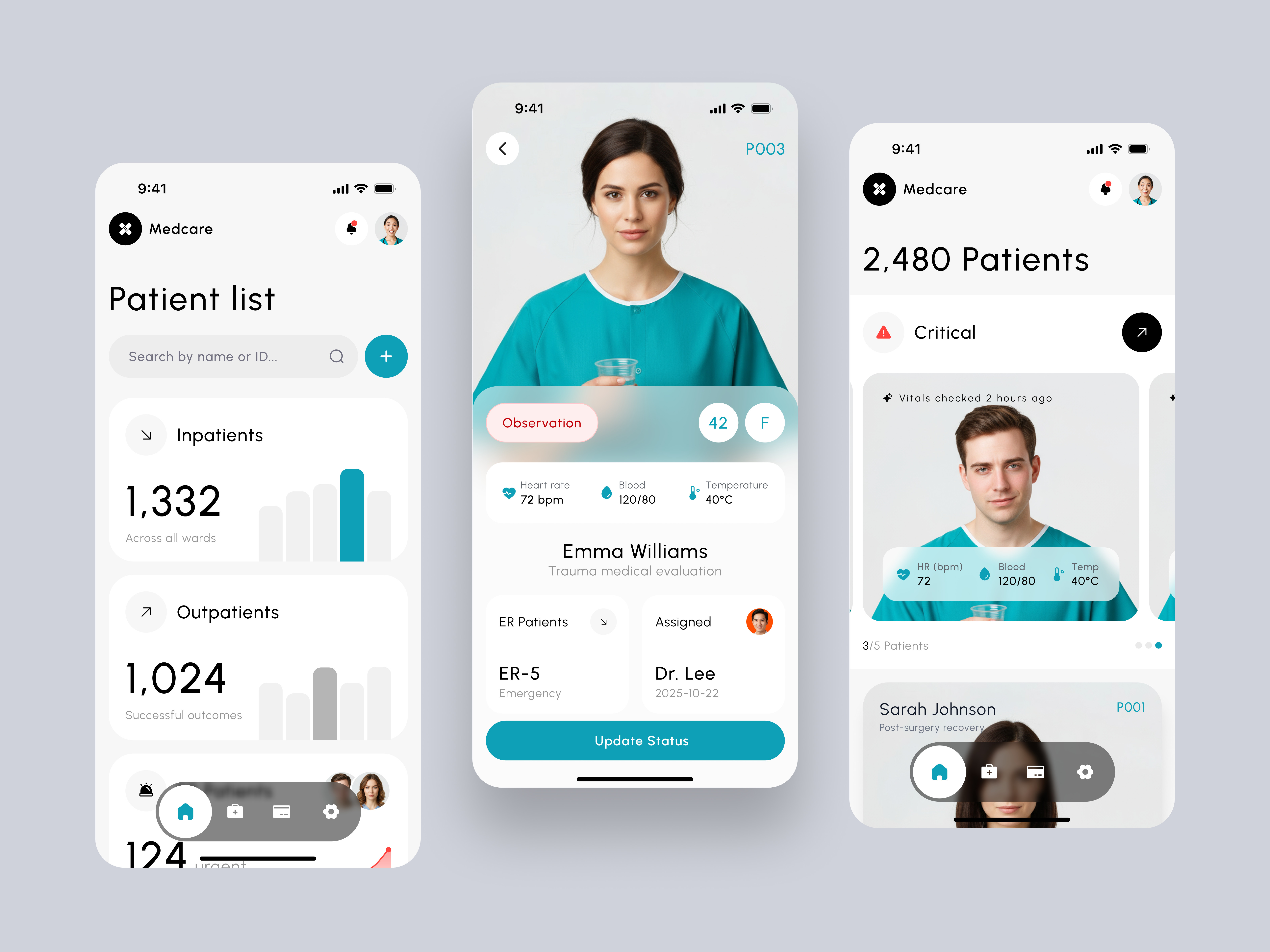 Example of Medcare Health - Patient List on Mobile Hospital Dashboard