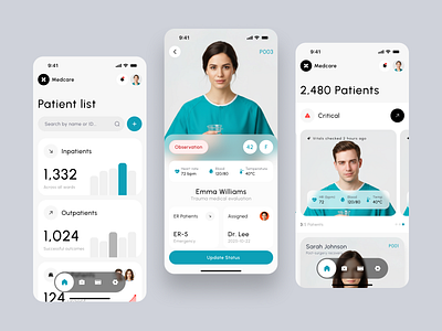Medcare Health - Patient List on Mobile Hospital Dashboard animation appdesign care dashboard design doctor elegant health healthcare healthtech hospital medical minimalist mobileapp modern patient platform professional ui ux