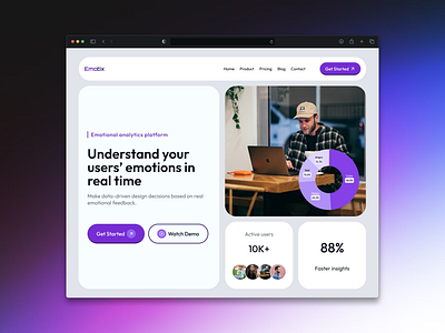 Emotional Analytics Platform UI analytics customer insights dashboardui design design system designconcept emotionai figma hero section interface landingpage modernui productdesign purpletheme saasdesign ui uidesign uxui web design webdesign