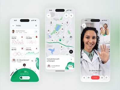 Health Care App Design | Online Consultation appointment app clean ui digital health doctor app doctor booking app health app design health tech healthcare app healthcare ui juice lab map medical app design mobile app design mobile ui design online consultation patient app product design ux ui design video call app