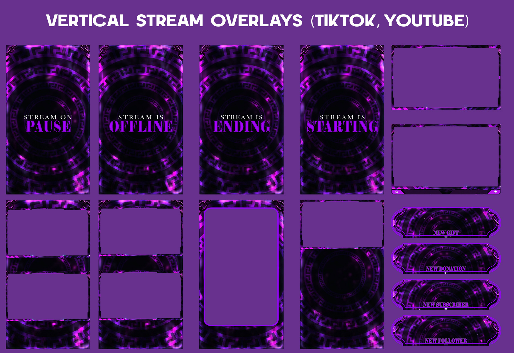 Purple Chains Vertical Stream Pack – Animated TikTok Overlay 9:16 overlay animated overlay animated tiktok frame gaming overlay just chatting overlay kick stream overlay live stream overlay mobile live overlay obs overlay streaming graphics streamlabs overlay tiktok layout tiktok live design tiktok overlay tiktok stream pack twitch overlay vectorkingstudio vertical stream overlay vtuber overlay youtube live overlay