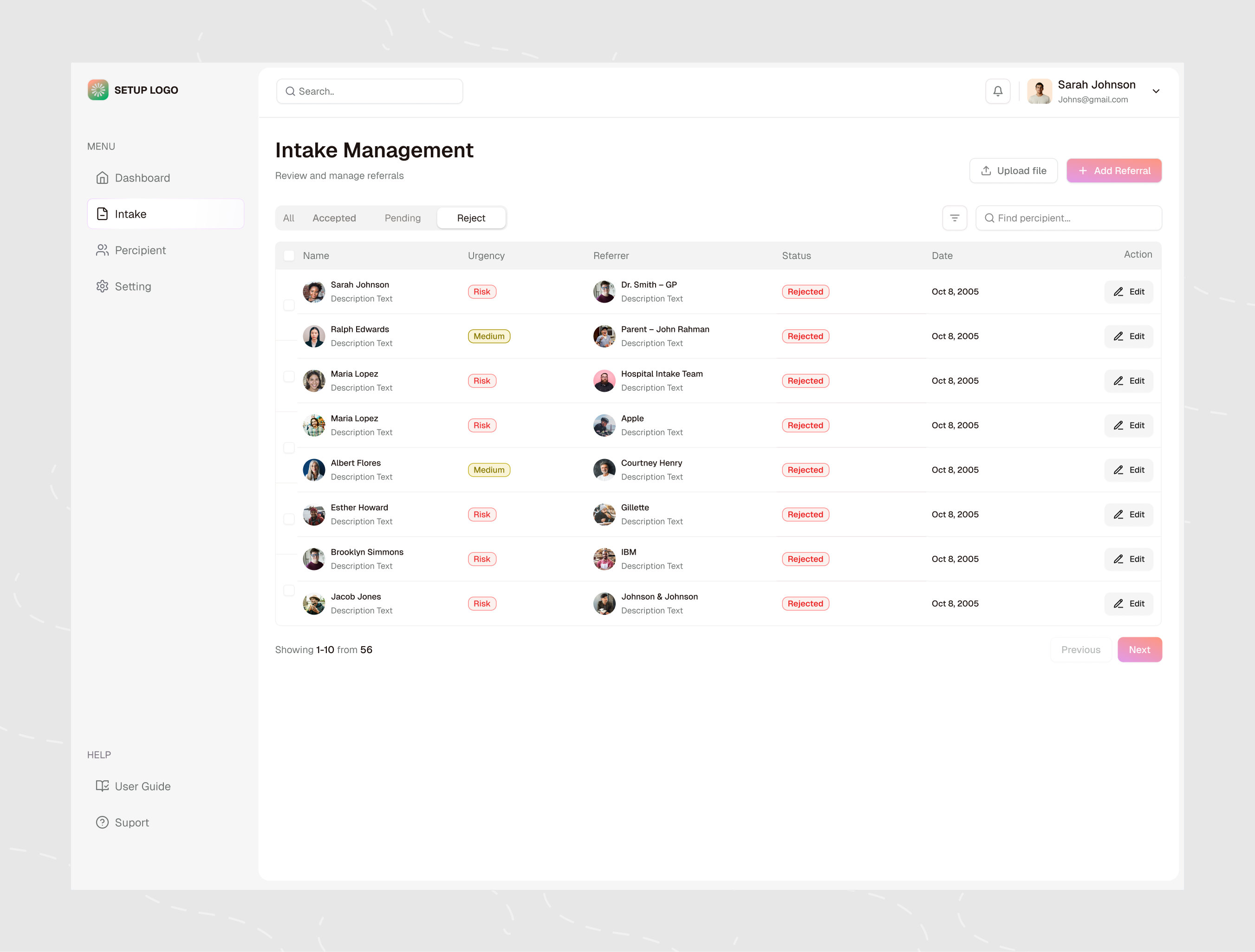 Health Intake UX/UI app care clinic dashboard design emr erp healthcare hospital intake medical modern dashboard product design productdesign registration saas software system