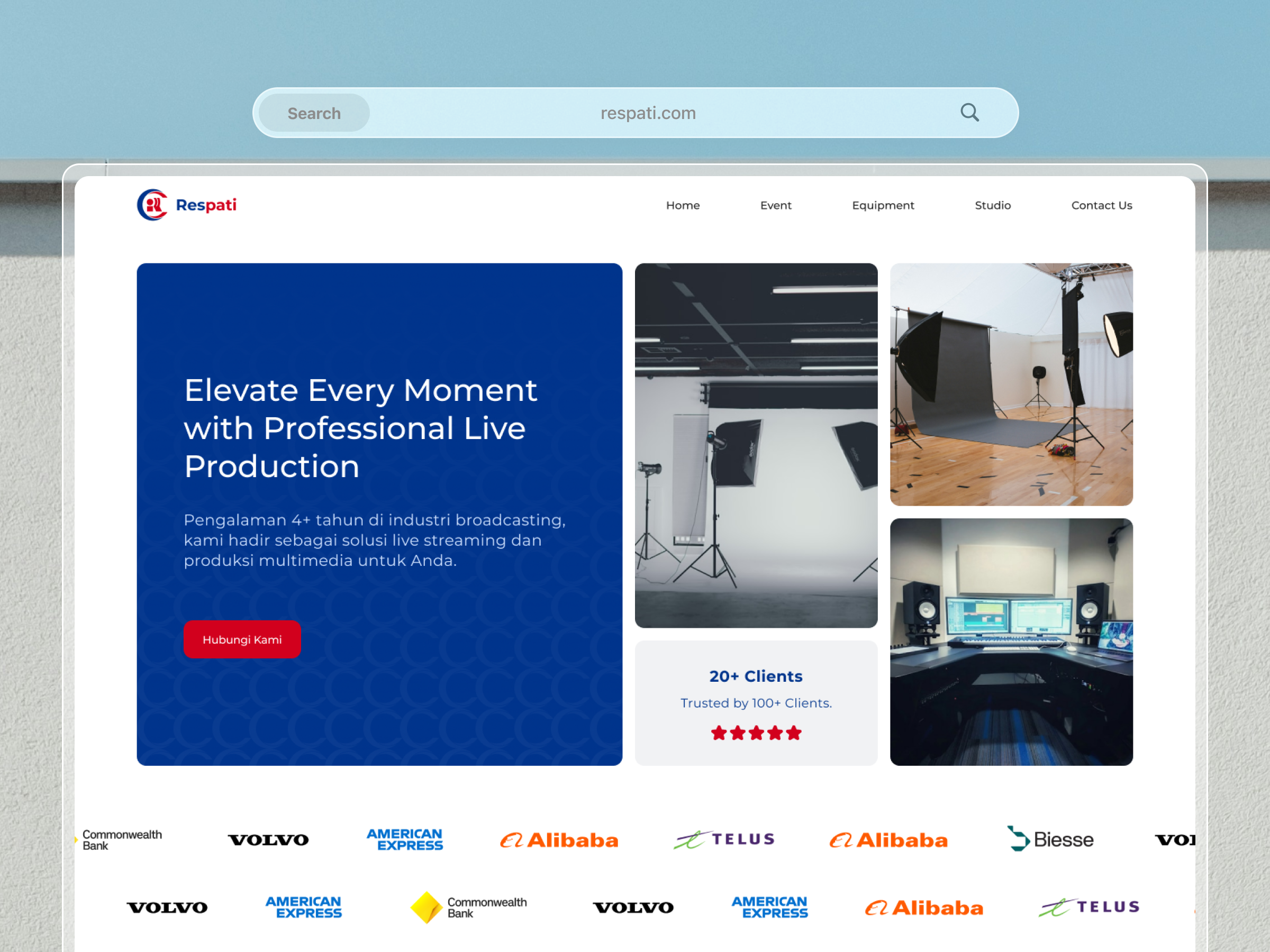 Respati - Broadcasting Landing Page app bento broadcasting camera design landingpage ui uiux ux website