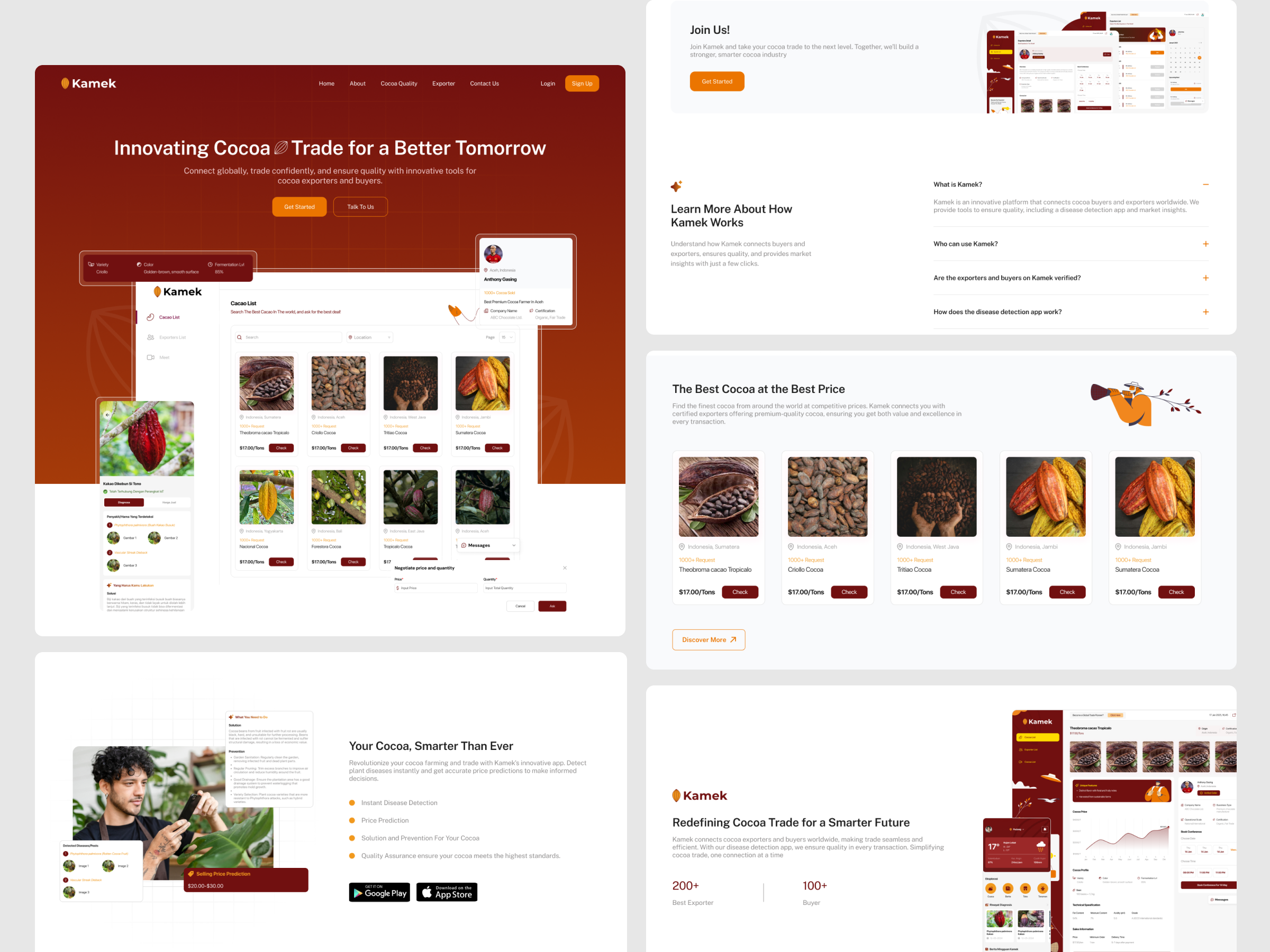Kamek - Cocoa Trade Landing Page app branding brown cocoa elegant landing page mobile ui uiux ux website