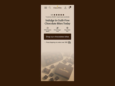 ChocoVibe – Premium E-Commerce Mobile Mockup checkoutdesign crodesign dribbble ecommerce ecommercedesign ecommerceux ecommercewebsite figma interface landingpage minimaldesign mobileui productdesign productpage shopifydesign uidesign uiux uxdesign webdesign webflowdesign