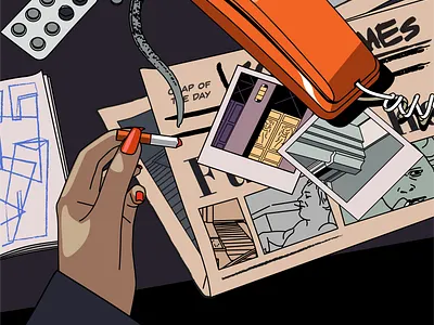 Strange case architecture cigarette comics desk drawing illustration newspaper phone sketchbook