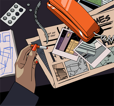 Strange case architecture cigarette comics desk drawing illustration newspaper phone sketchbook