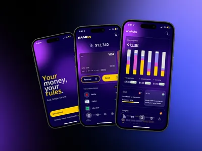 Bankly — Finance App UI analytics appdesign bankingapp branding darkmode designconcept figma financeapp financialdashboard fintech interface mobileapp mobileui modernui productdesign ui uidesign ux uxui wallet