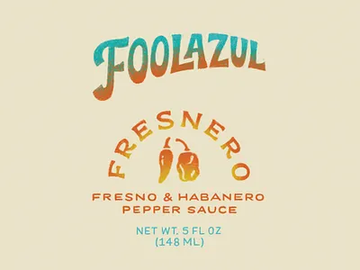 Foolazul Fresnero Hot Sauce azul branding fresno gradient habanero hand drawn hand lettering hot sauce illustration label design logo packaging pepper texture typography vintage