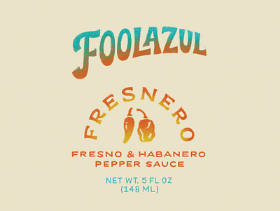 Foolazul Fresnero Hot Sauce azul branding fresno gradient habanero hand drawn hand lettering hot sauce illustration label design logo packaging pepper texture typography vintage