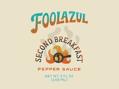 Foolazul Second Breakfast Hot Sauce branding breakfast cast iron farm fire gradient hand drawn hand lettering hobbit hot sauce illustration label design lettering lord of the rings packaging pepper skillet smoke tolkien vintage