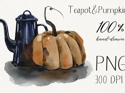 Watercolor illustration autumn botanical botanical illustration coffee hand drawn hand painted illustration illustrator print pumpkin pumpkin design still life teapot watercolor watercolor illustration
