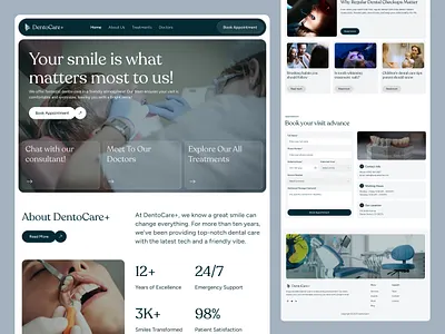 Modern Dental Clinic Website UI – DentoCare+ appointmentbookingui dentalcaredesign dentalclinicui dentalpracticewebsite dentalserviceui dentalux dentalwebsitedesign dentistwebsite dentocare designinspiration doctorprofiledesign minimalui moderndentalwebsite modernwebdesign oralcarewebsite webinterface