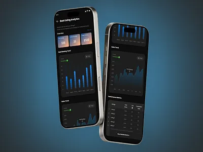 BlueWake - Boat Listings Analytics analytics boating experinec dark theme graphs mobile app mobile app designs product design ui user experience user interface ux uxui