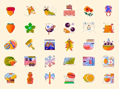 Peachtober 2025 2d art challenge cohesive flat icons illustration library line art peachtober simple spot illustration