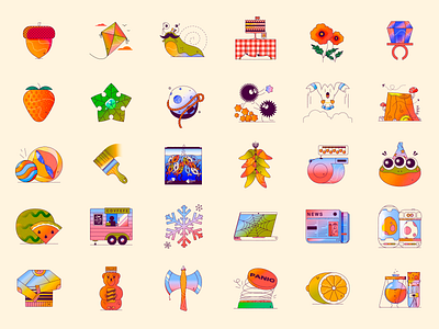 Peachtober 2025 2d art challenge cohesive flat icons illustration library line art peachtober simple spot illustration