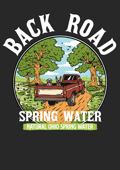 BACK ROAD SPRING WATER apparel branding clothing commission digital art drawing graphic design illustration logo merch nature outdoor product design tshirt vintage