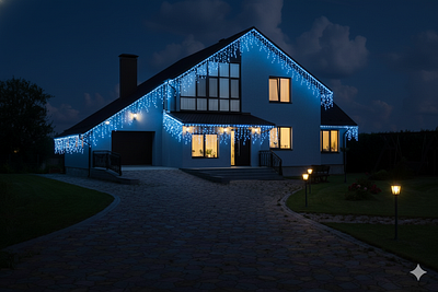 A house in the guise of a New Year's fringe with a touch of neon ai assisted design