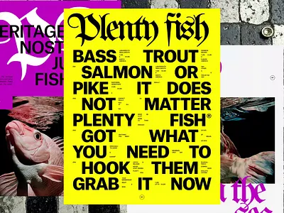 Plenty Fish - Assets bold branding colorful design editorial fishing graphic design landing page minimal minimalistic punk swiss swiss punk ui