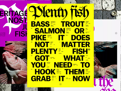 Plenty Fish - Assets bold branding colorful design editorial fishing graphic design landing page minimal minimalistic punk swiss swiss punk ui