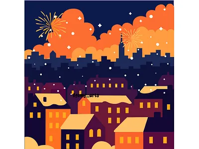 Fireworks Light Up the Night Sky Over the City architecture building cartoon celebration city cityscape crowd downtown event festival festive firecracker fireworks light night scene sky street town urban