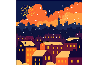 Fireworks Light Up the Night Sky Over the City architecture building cartoon celebration city cityscape crowd downtown event festival festive firecracker fireworks light night scene sky street town urban