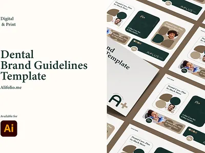 A+ | Dental Brand Guidelines Template (AI Editable) ai arabic brandguideline brandidentity branding brandkit dentalbranding designsystem dual english gumroad healthcare identitydesign logodesign template