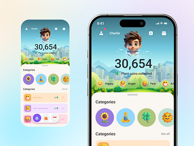 Mood Growth Tracker – Gamified Wellness App UI ai app app design daily goals design design system fitness habit tracker interface meditation mental health mindfulness mobile mood tracker task management template ui ui design ui kit uiux