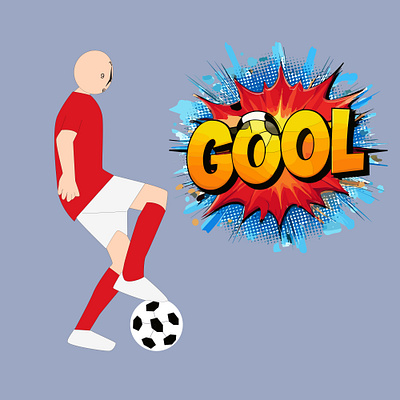 Soccer player kicking ball with comic style GOOL explosion text athlete kicking ball balloon cartoon cartoon football scene colorful pop art comic comic book background comic style design digital illustration dynamic illustration energetic composition eps football concept football goal design football illustration ui