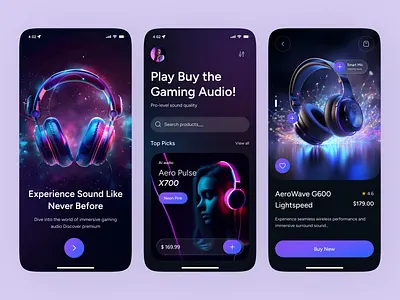 Headset Store App Concept 3d touch application design dark ui ecommerce ecommerce app features headphones headphones app headset ios ios app mobile app product design shop shop mobile app shopping app shopping cart