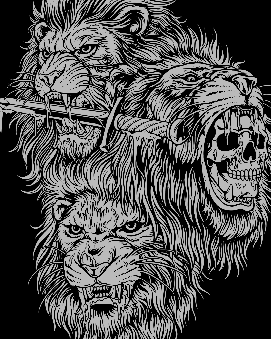 3 Lions 2d art animal available character clothing commission work custom freelancer illustration lion skull