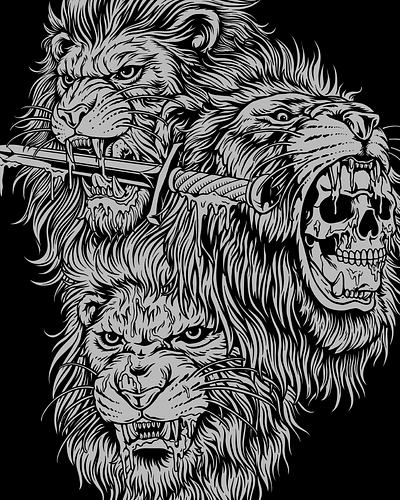 3 Lions 2d art animal available character clothing commission work custom freelancer illustration lion skull