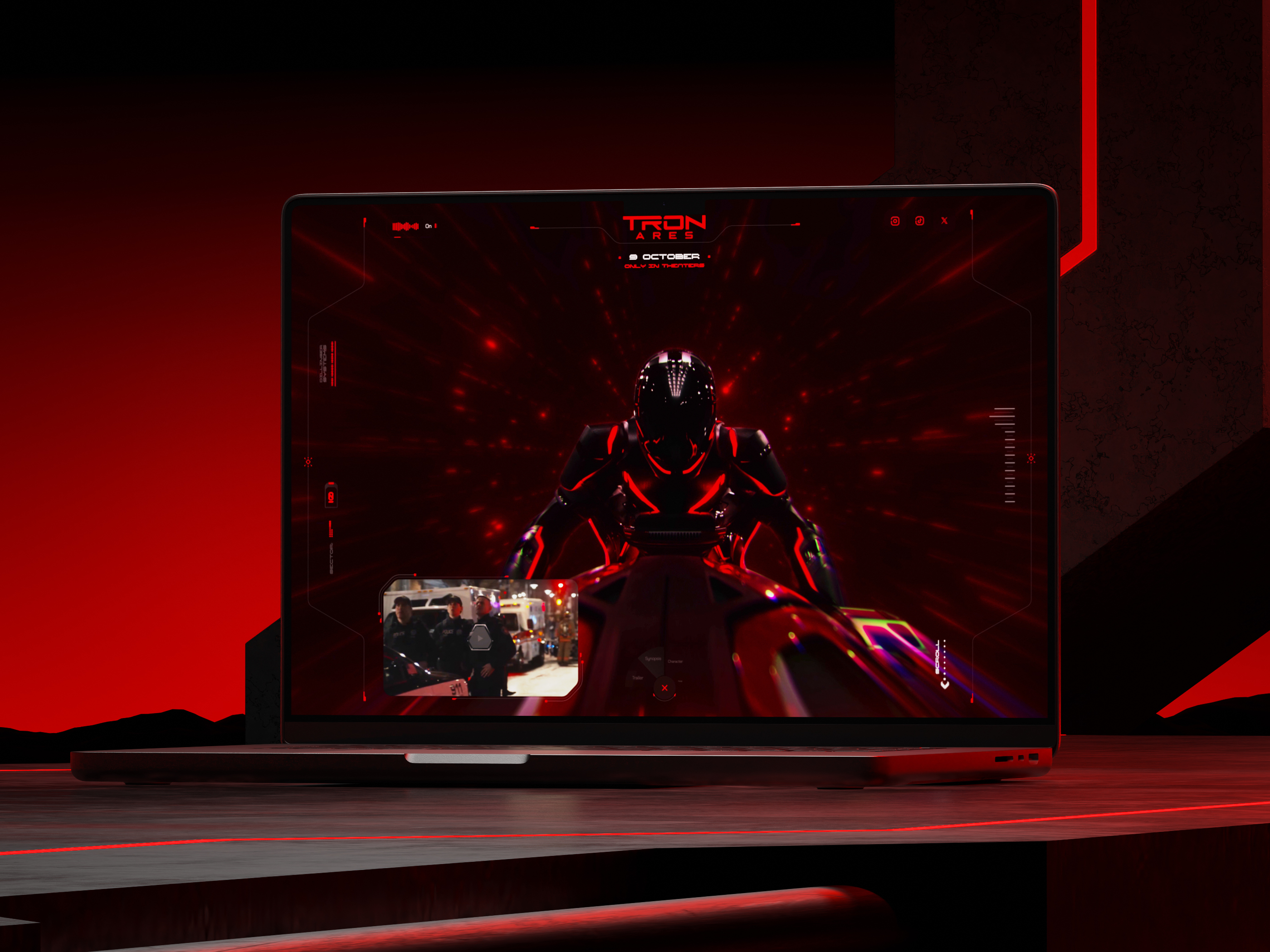 Tron Ares web design animation cyberpunk dark disney interaction motion graphics movie tron ares ui uianimate uidesign uxdesign website