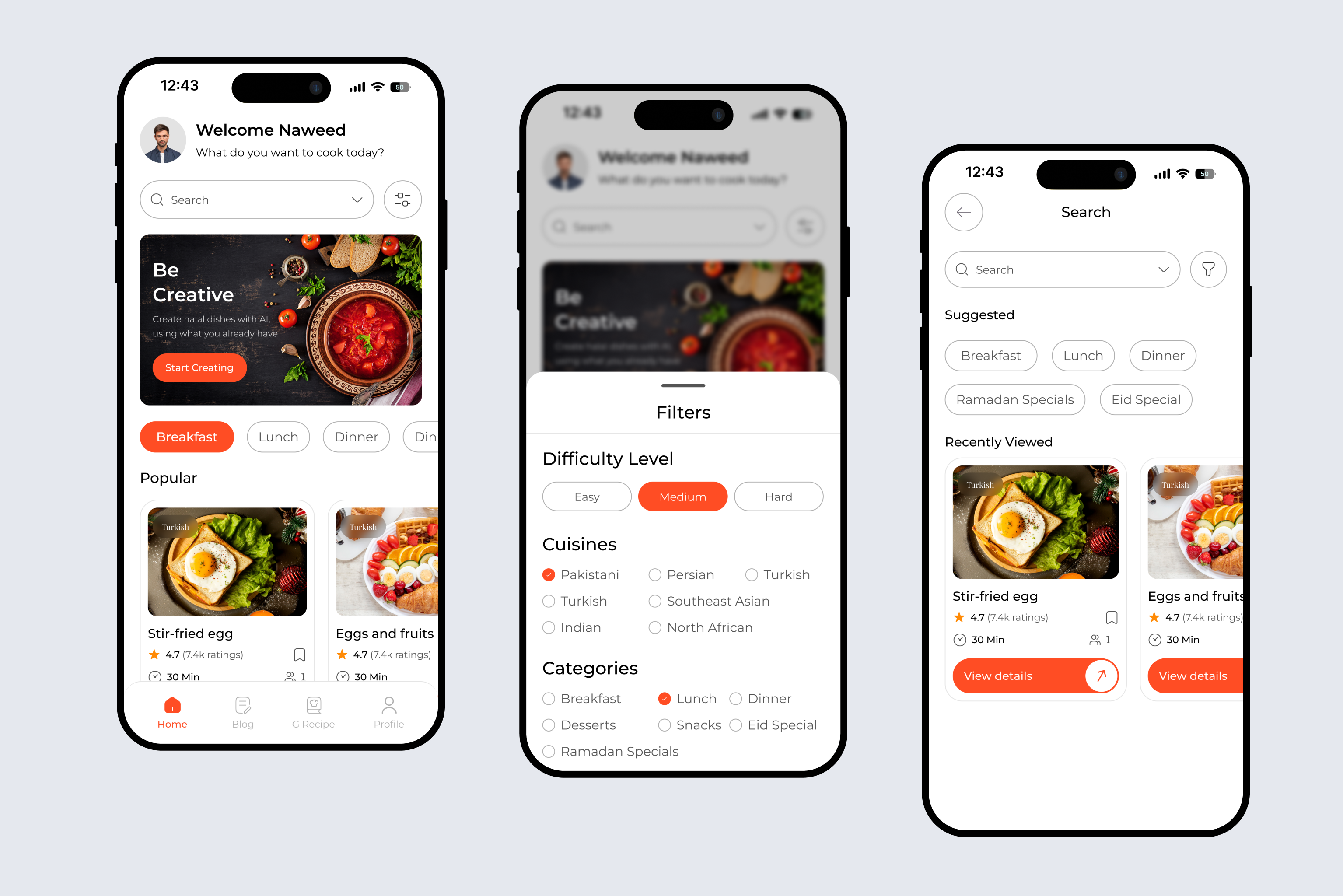 AI Food Recipe Mobile App aiappdesign aifoodapp appdesign appui cleandesign cookingapp designinspiration foodtech foryou mobileappdesign mobileux recipeapp smartcooking uidesign uxdesign