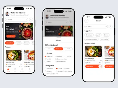 AI Food Recipe Mobile App aiappdesign aifoodapp appdesign appui cleandesign cookingapp designinspiration foodtech foryou mobileappdesign mobileux recipeapp smartcooking uidesign uxdesign