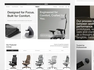 Prodtech — Premium Workspace eCommerce Design conversion conversiondesign ecommercedesign ergonomicdesign furnituredesign landingpage minimaldesign productshowcase productwebsite ui ux uxuidesign web webdesign workspacesetup