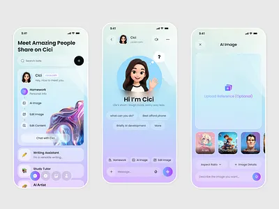 AI Assistant Mobile App ai app design ai assistant ai chatbot ai image ai image generator app developer application artificial intelligence futuristic app ios ios app design mobile app mobile design mobile ui