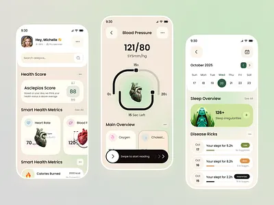 Asclepios — AI Healthcare App ai healthcare app aihealthcareapp android app digital health app health tracker healthcare app healthcare ui healthcare ui kit ios app mobile app mobile app design nutrition app product design smart health app smarthealthapp tracking app virtual health app wellness app