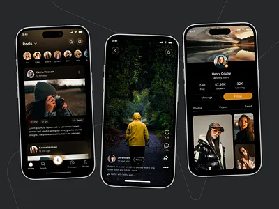 Social Media Mobile App card chat entertaiment facebook feed follower graphic design instagram minimal mobile app post product social social media social media mobile app stories trending