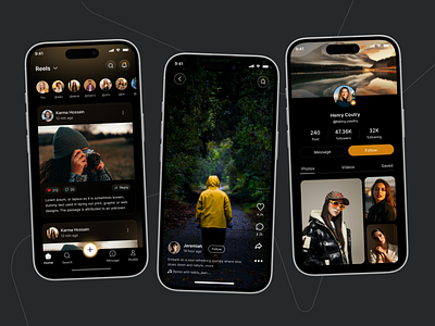 Social Media Mobile App card chat entertaiment facebook feed follower graphic design instagram minimal mobile app post product social social media social media mobile app stories trending
