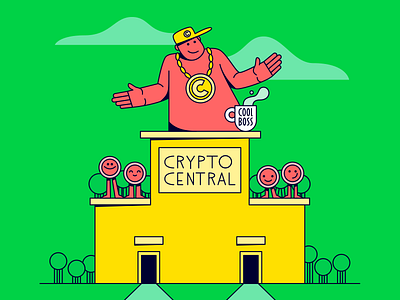 Centralization boss central centralization character coffee coins control crypto design exchange friendly illustration lines vector
