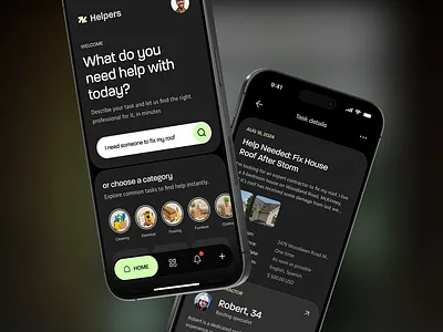 Helpers - Find Contractor b2c d2c gig economy job marketplace landing page marketplace mobile app ui work