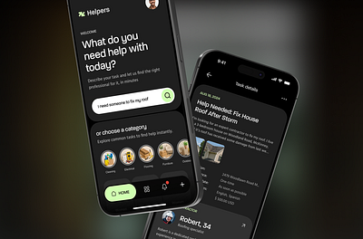 Helpers - Find Contractor b2c d2c gig economy job marketplace landing page marketplace mobile app ui work