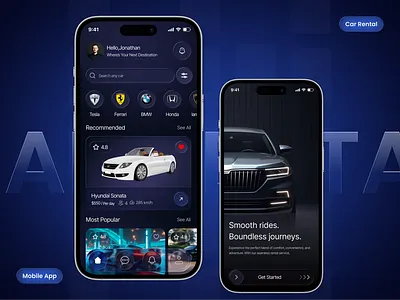 Car Rental Mobile App – Smart & Seamless Booking Experience app design automotive car app clean dark mode drive dynamic island ios mobile mobile app modern product design rental reservation schedule tesla ui ui design ux volvo