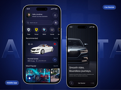 Car Rental Mobile App – Smart & Seamless Booking Experience app design automotive car app clean dark mode drive dynamic island ios mobile mobile app modern product design rental reservation schedule tesla ui ui design ux volvo