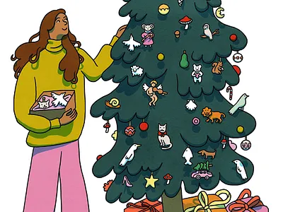 Decorating the Christmas tree illustration card illustration christmas christmas card editorial illustration holidays illustration people illustration postcard spot illustration winter