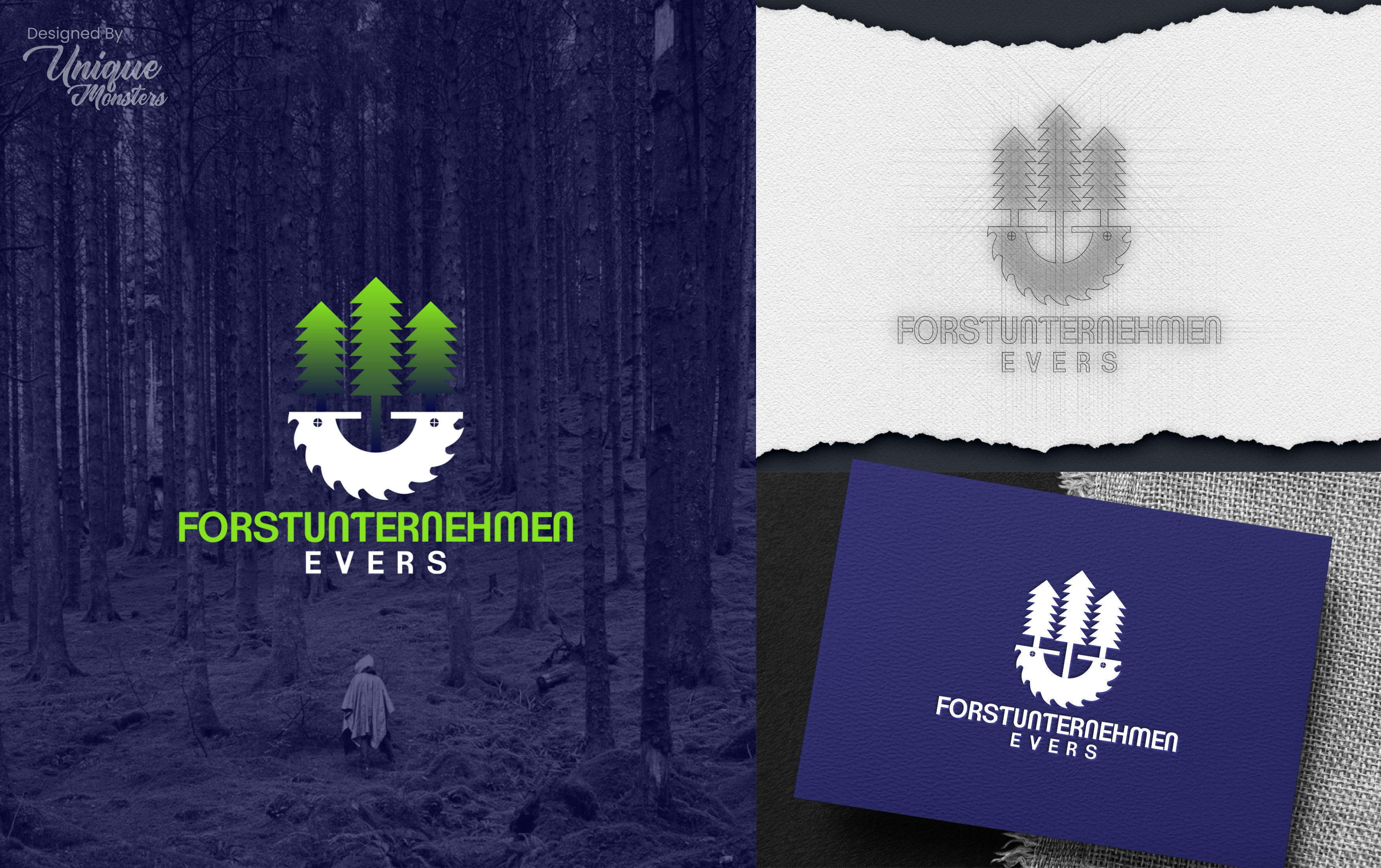 Forestry Logo with Saw Blade & Pine Trees Concept blade branding creative design forest logo graphic design green color identity logo logo deisgn logo design logo idea minimal minimalist design minimalist logo modern vector